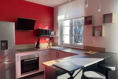 Cette photo montre une cuisine moderne de taille moyenne.