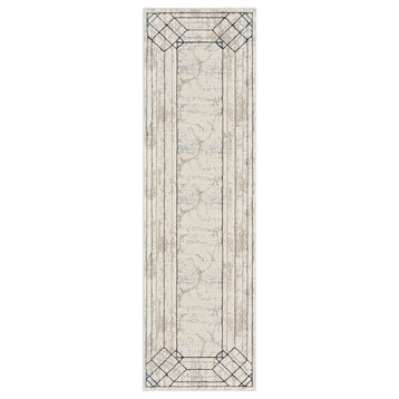 Nourison Glam 2'3" x 7'6" Ivory/Taupe Mid-Century Modern Indoor Area Rug