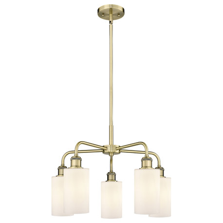 Clymer 5-Light 22" Stem Chandelier, Antique Brass, Matte White Shade