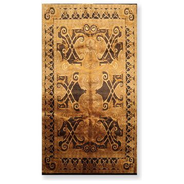 Black Gold Color French Savonnerie Rug, 5'4"x8'11