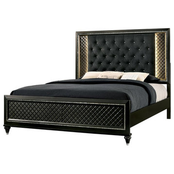 Furniture of America Braylene Wood Tufted Panel King Bed in Metallic Gray