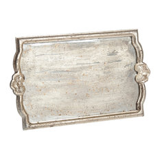 Vendome Tray With Antiqued Mirror, Silver Leaf, Large