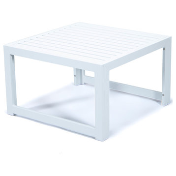 LeisureMod Chelsea Patio Coffee Table With White Aluminum