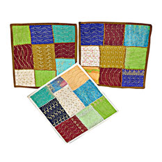 Mogul Interior - Pillow Cover Sari Pillow Cases Patchwork Embroidered Indian Cushion, Set of 3 - Pillowcases And Shams