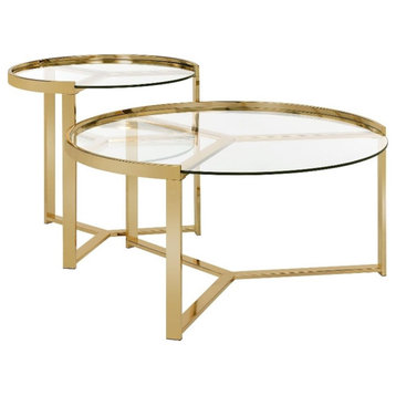Pemberly Row 2-piece Metal Round Nesting Table Clear and Gold