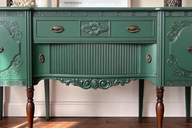 Emerald Elegance Buffet - Vintage Restored Sideboard with Ornate Wood Details