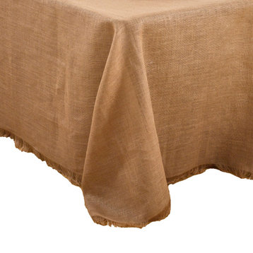 Fringed Burlap Design Tablecloth, Natural, 90"x120"