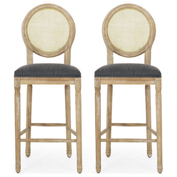 Anna French Country Wooden Barstools, Set of 2, Charcoal/Natural