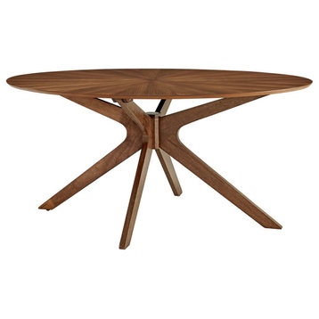 Dining Table, Oval, Wood, Brown Walnut, Modern, Bistro Restaurant Hospitality