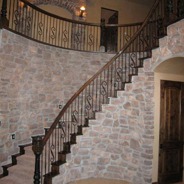 Wood Railing with Wrought Iron Balusters