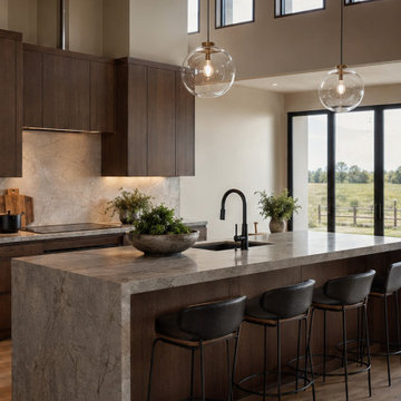 Walnut Kitchen with Stone Waterfall Island - Bend, OR