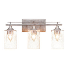 Uptowne 3 Light Bath Bar Shown In Aged Silver Finish With 4" Clear Bubble Glass