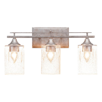 Uptowne 3 Light Bath Bar Shown In Aged Silver Finish With 4" Clear Bubble Glass