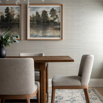 Warm Textural Dining Room With Dripping Button Glass Chandelier Neutral Grassclo