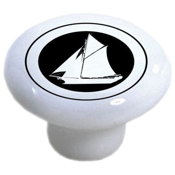 Black White Sailboat #2 Ceramic Cabinet Drawer Knob