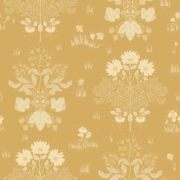Elda Gold Delicate Daisies Wallpaper Sample