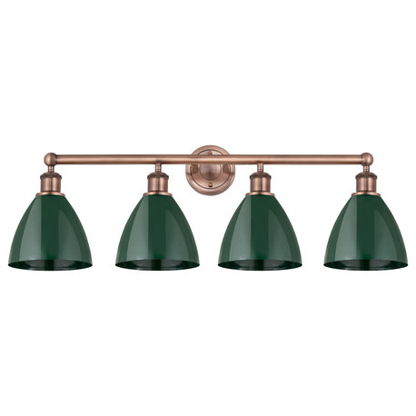 Plymouth Dome 4-Light 35" Bath Vanity Light, Antique Copper Finish, Green Shade