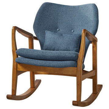 GDF Studio Balen Mid Century Modern Fabric Rocking Chair, Muted Blue