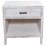 Whoselam - Farmhouse Wood Distressed White Nightstand - This Farmhouse Wood Distressed White Nightstand exudes a rustic charm that is sure to add warmth to your bedroom decor. Crafted from high-quality wood, it features a distressed white finish that provides an elegant, aged look, perfect for a farmhouse or vintage style room. The nightstand includes one spacious drawer, perfect for storing away your essential items, like reading glasses or a favorite book. Below the drawer, there is an open area that provides additional storage or display space for decorative items. With its sturdy construction and timeless design, this nightstand is not only functional but also enhances the aesthetic appeal of your space. The distressed white finish beautifully complements any color scheme, making it a versatile addition to your home.