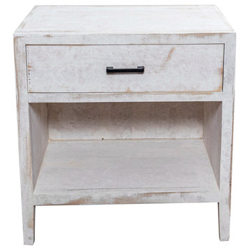 Farmhouse Wood Distressed White Nightstand