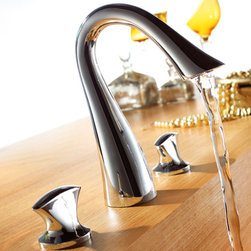 Widespread Contemporary Chrome Three Holes Two Handles Bathroom Sink Faucet T604 - Bathroom Sink Faucets