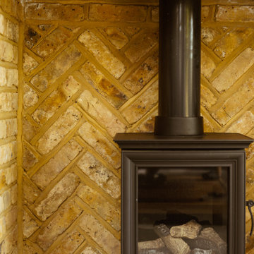 Bespoke Log Burner with Herringbone Brick Surround, Cobham, Surrey