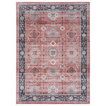 Nourison - Nourison Fulton 7'10" x 9'10" Brick Vintage Indoor Area Rug - Add a relaxed vibe to your space with this vintage-inspired rug from the Fulton Collection. The classic Persian pattern is presented in a brick red, grey, and blue multicolored palette finished with an artful fade that brings a cultured look to your living room, bedroom, or dining room. This printed rug is made from durable polyester yarns with a non-shedding, non-slip back ideal for busy households with pets, kids, and frequent guests.