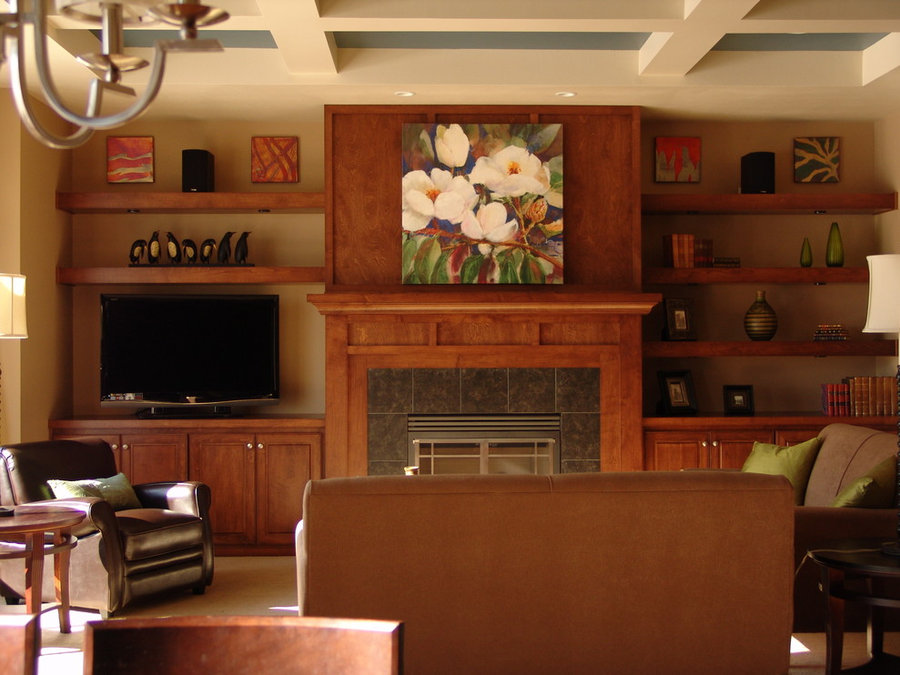 Midcentury Transitional Living Room Television Installation