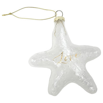 Coastal Clear Starfish Ornament Art Glass Gold Holiday 4 in Sparkly, Clear/White - Love