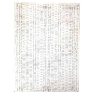 Elegant Linear Graph Print Area Rug 8x10 Cream Charcoal Gray Repeating Pattern