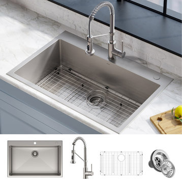 Stark 33" Drop-In Undermount Kitchen Sink, Pulldown Faucet, Stainless Steel