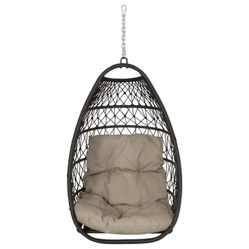 Coloma Outdoor Wicker Hanging Basket Chair With Cushions