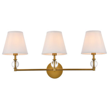 Beau 3-Light Bath Sconce, Brass With White Fabric Shade