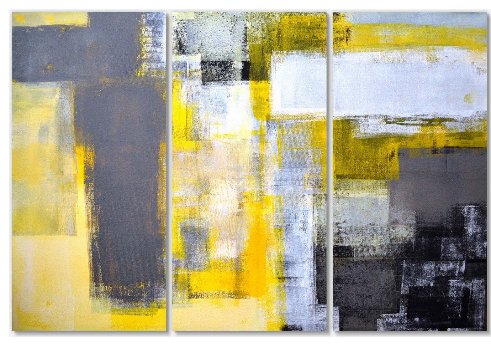 Designart 'Gray and Yellow Blur Abstract' Abstract Canvas Art Print, 36"x28"