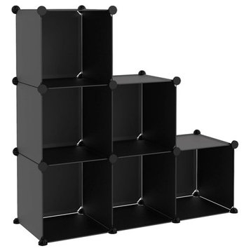 vidaXL Storage Cube Organizer with 6 Cubes Stackable Modular Book Shelf Black PP