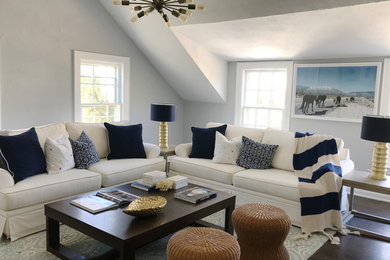 Inspiration for a small contemporary open concept dark wood floor and brown floor living room remodel in New York with gray walls, no fireplace and no tv
