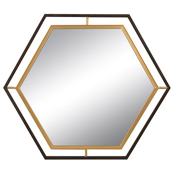 Hexagon 2 Tone Metal Framed Wall Mirror, Black and Gold