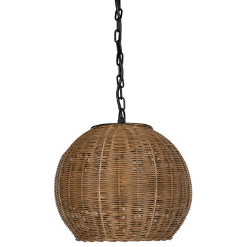 All Weather Wicker Outdoor Ball Pendant Lamp, Brown, Small