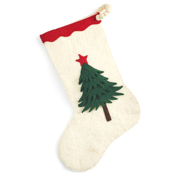 Hand Felted Wool Christmas Tree Stocking On Cream