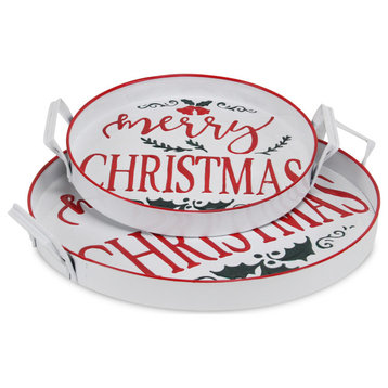 2-Piece Merry Christmas Trays With Side Handles