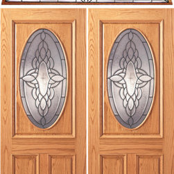 Prehung Mahogany Oval Lite Entry Double Door Elliptical Transom - Front Doors