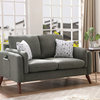 Winston Linen Loveseat Couch With USB Charger and Tablet Pocket, Gray