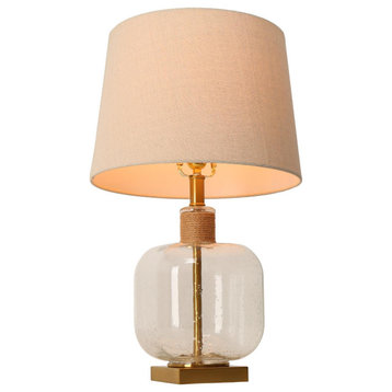 LNC Modern Contemporary 1-Light Gold Clear Glass Table Lamp With Fabric Shade