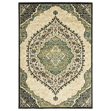 Elias Overscale Medallion Ivory and Navy Area Rug, 7'10"x10'