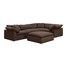 Sunset Trading Cloud Puff 5-Piece L-Shape Fabric Slipcover Sectional, Brown