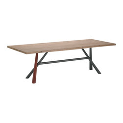 YumanMod - TUDOR Dining Table, Natural Stripped Oak Top, Lacquered Metal Base, 157.5" - Dining Tables