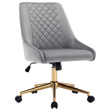 Diamond Stitched Swivel Velvet Task Chair, Grey & Golden Base