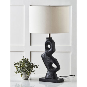 Caracas Aluminum Abstract Base Black Table Lamp With Off-White Cotton Shade