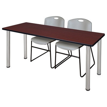 72"x24" Kee Training Table, Mahogany/Chrome and 2 Zeng Stack Chairs, Gray