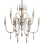 LNC - LNC 8-Light Shabby-Chic French Country Retro-white Rust Chandelier - Influenced by Rococo style, the 9-light french country chandelier in Persian white is crafted of steel and contained detailed designs featuring soft curves and leaf-like motifs. This chandelier's center column of hand carved wood is accented with scrolling arms in a rich rust finish. Dangling charms up above and down below complete the design with a decorative touch. Supported by an adjustable chain, this luminary is compatible for a sloped ceiling. The 2-tier country cottage style chandelier is sure to complement any bedroom, living room, kitchen, dining room, entry, or hallway.